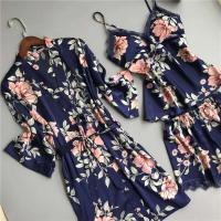 Ropa de seda satinada para mujer, bata Ence Home, alfombrilla para el pecho, pijama, rosa, blanco, 3 piezas - details 21