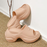 Zapatillas de mujer de suela gruesa para uso en exteriores de verano, sandalias negras de tacón alto recto de 9 cm de altura. - details 4