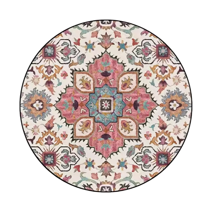Alfombra redonda decorativa de flores coloridas de 100 cm para sala de estar, dormitorio, con estampado de Mandala, estilo bohemio para Ind y - 1