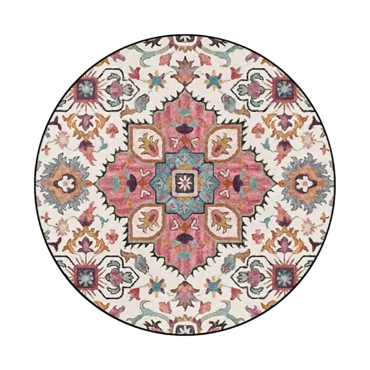 Alfombra redonda decorativa de flores coloridas de 100 cm para sala de estar, dormitorio, con estampado de Mandala, estilo bohemio para Ind y - 1