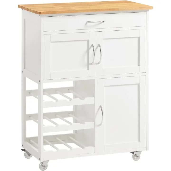 Carrito de Cocina Multifuncional con Ruedas Mueble de Cocina Auxiliar con Cajón, Botellero y Estantes - 1