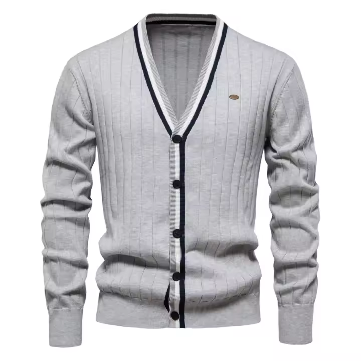 Chaqueta de punto de suéter de manga larga con cuello en V para hombre de otoño/invierno - 1