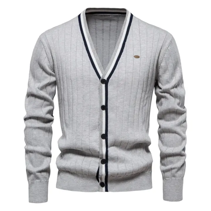 Chaqueta de punto de suéter de manga larga con cuello en V para hombre de otoño/invierno - 1