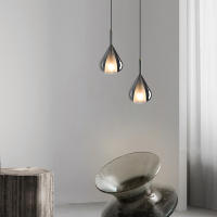 Lámpara colgante de cristal con forma de gota de agua, doble pantalla de cristal gris humo, lámpara colgante moderna para isla de cocina, comedor, sala de estar, cama - details 1