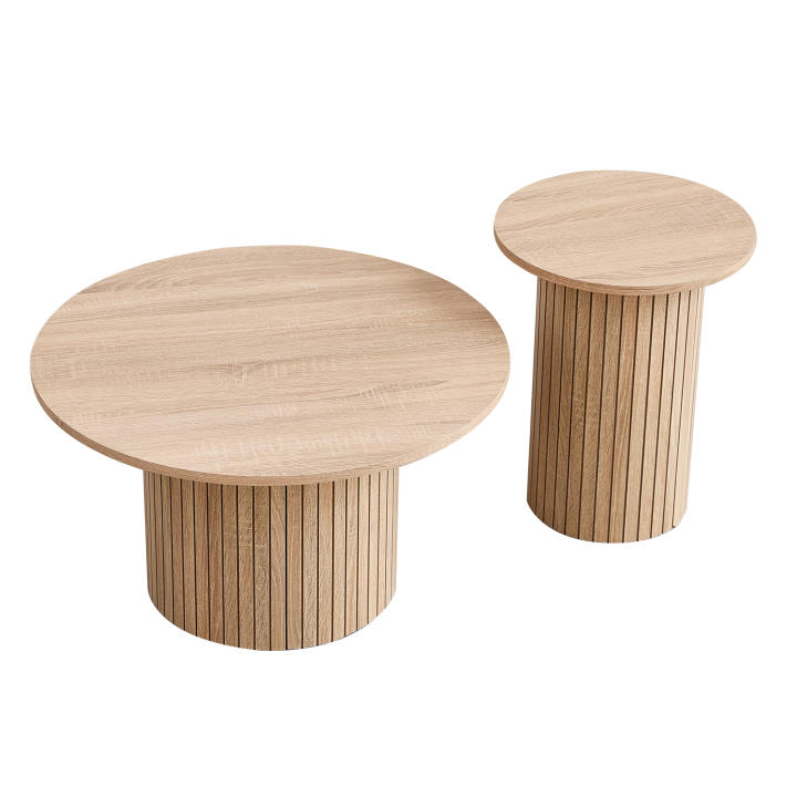 EGOONM Juego de 2 mesas de centro redondas de madera de estilo nórdico, mesa de centro anidada de madera, para muebles de sala de estar/dormitorio