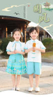 Vestido de Recitación de Poesía de Verano Hanfu para Niños Traje Antiguo Chino con Falda de Cara de Caballo Conjunto de Ropa y Zapatos - details 1