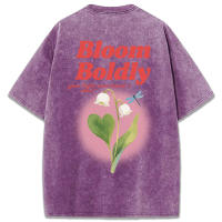 Camiseta lavada con estampado de orquídeas Bloom Boldly Bell, ropa de calle suave de verano para mujer, camisetas deportivas cómodas, pantalón corto informal de calle de manga - details 63