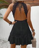 Vestido Mini de Corte A con Espalda Colgante Color Blanco Elegante Moda Corta para Mujeres - details 11