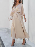 Vestido de mujer con cuello en V y mangas, elegante estilo bohemio - details 3