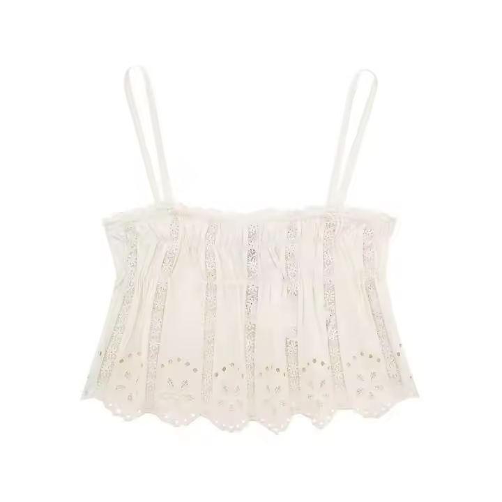 BUNO-Mujeres Verano Moda Bordado Hueco Camisola Top + Pantalones Cortos Dos Piezas Playa Vacaciones Cintura Alta Blanco Pantalones Cortos Conjunto - 1