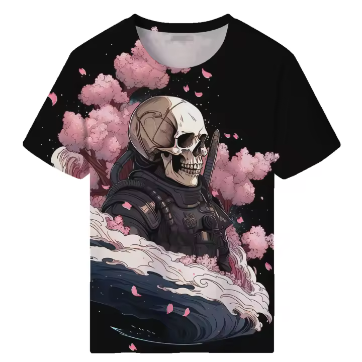 Camiseta gótica de calavera para hombre, camisa gráfica de manga corta, novedad - 1