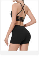 Sostén deportivo de yoga con almohadillas para el pecho, espalda hermosa, shorts de tres cuartos, levantamiento de cadera de cintura alta, conjunto de fitness pilates para mujeres - details 17
