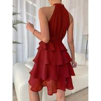 Primavera Verano nueva ropa de mujer europea y americana sin mangas empalmado con cuello de borde con volantes vestido de fiesta regalo - details 4