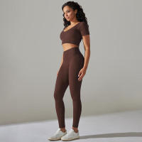 Conjunto de Yoga sin Costuras Leggings de Cintura Alta Top de Manga Corta Top Corto - details 7