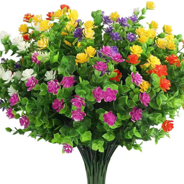 15 piezas de flores artificiales, arbustos resistentes a los rayos UV, plantas colgantes para interiores y exteriores, para decoración de fiestas en el jardín del hogar (colores mixtos) - 1