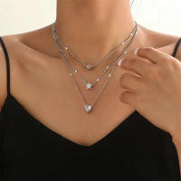 Collar con colgante de circón para mujer, gargantilla de cadena multicapa, joyería brillante para fiesta, regalo de moda - details 2