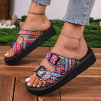 Zapatillas planas con estampado aleatorio para mujer, zapatos informales, sandalias de playa, chanclas para caminar, verano, 2024 - details 2