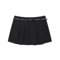 Moda de otoño para mujer, cinturón plisado, falda lateral color crema, miniculottes informales de estilo alto - details 6