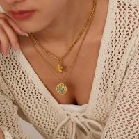 Collar con colgante de estrella de mar de doble capa – Gargantilla de acero inoxidable con perlas huecas y piedra natural para mujer - details 7