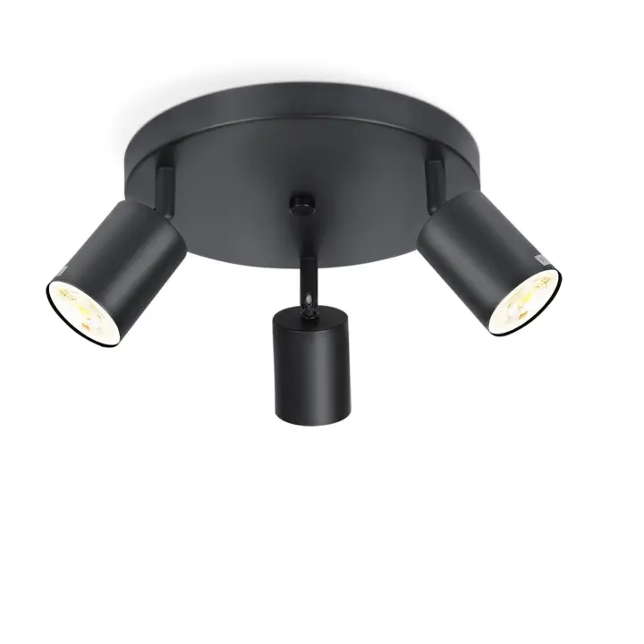 CBJKTX 3 Focos GU10 Giratorio 350 °   Luz de techo negra de 25W máx., luz de techo de tela Vintage moderna para sala de estar y dormitorio - 1