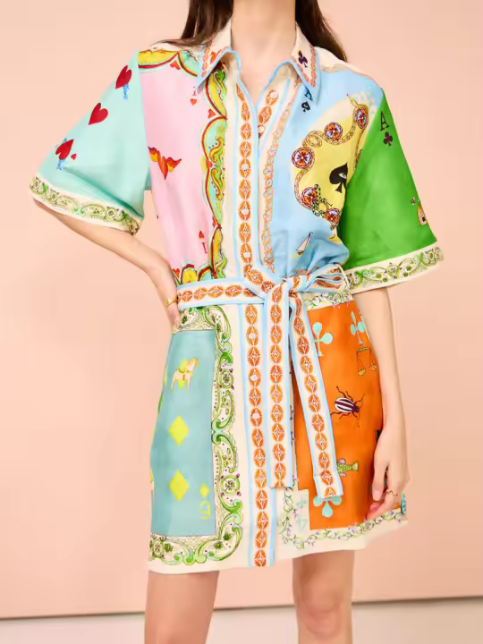 Vestido de manga corta con cuello abatible para mujer, vestido estampado de gama alta para primavera/verano 2025 - 1