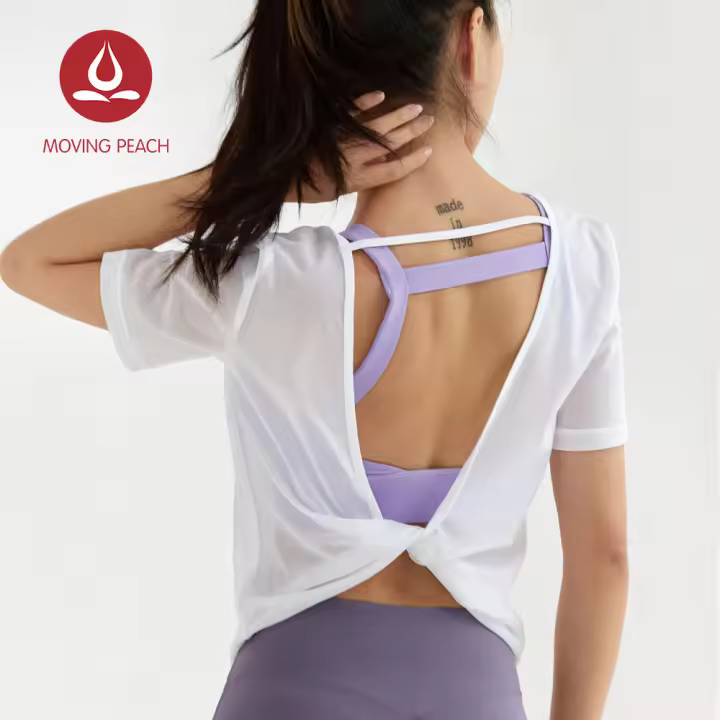 Camiseta deportiva con espalda descubierta para mujer, camiseta de Yoga, ropa de entrenamiento, ATG - 1