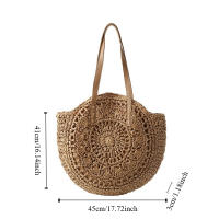 Bolso redondo de paja tejido a la moda, bolso de mano bohemio hecho a mano, bolso de hombro tejido de gran capacidad hueco, bolso de viaje - details 0