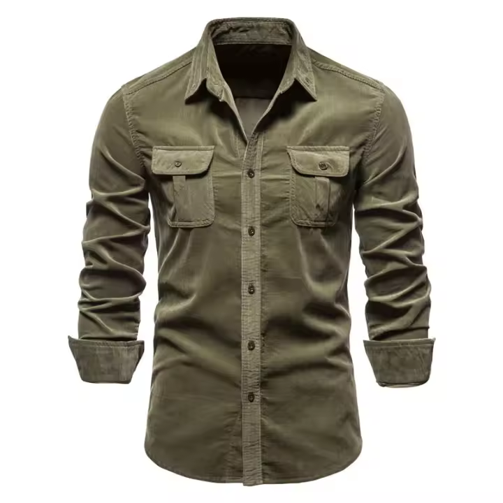 Camisa de pana con bolsillo para hombre, camiseta informal de manga larga, talla grande, otoño e invierno, 3XL, 2XL - 1