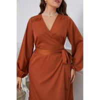 Vestido de una pieza de manga larga de primavera y otoño de talla grande con cintura ajustada - details 5