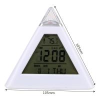 Termómetro con calendario perpetuo de pirámide triangular, reloj despertador digital, decoración del hogar, reloj de cambio con retroiluminación colorida - details 1