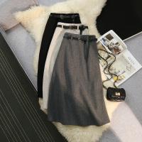 Seulish vintage faldas de lana gruesas para mujer Otoño Invierno nuevo color sólido casual cintura alta A-line faldas de mujer - details 15