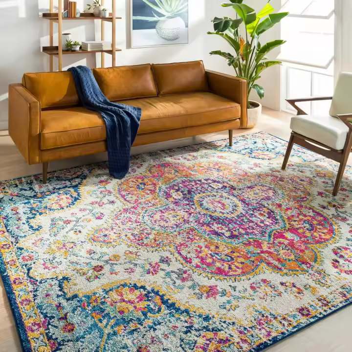 Alfombra Vintage - Alfombra Salon Grande, Habitacion, Cocina - Alfombras 160x230cm, Estilo Boho y Oriental Multicolor Rosa Fucsia, Ladrio, Mostaza, Azul Verde Azulado - 1