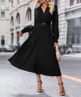 Vestido largo plisado de manga larga para mujer, elegante y hermoso, Color sólido, moda de primavera y otoño - details 16