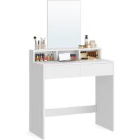 Mesa de Maquillaje con Espejo Grande, Gabinete con 2 Cajones y 3 Compartimentos, Estilo Moderno, Blanco - details 0