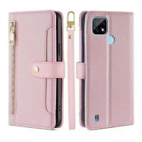 Funda magnética de cuero PU, funda tipo billetera con tapa Realme C21, cuerda colgante multifuncional - details 10