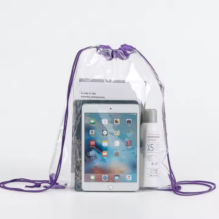 Bolsa de almacenamiento de juguetes con cordón de PVC transparente, bolsa de zapatos, mochila con cordón - 1