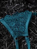 Conjunto de lencería de encaje floral erótico, sujetador abierto transparente y tanga con cadena, lencería sexy y ropa interior - details 3