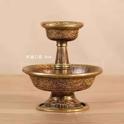 Soporte de cobre puro nepalí tallado a mano con incrustaciones de oro, soporte de lámpara de mantequilla de estilo tibetano, precio especial, tamaño a elegir - 1