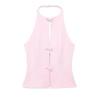 BUNO-Chaleco con lazo y espalda descubierta para mujer, Top calado sin mangas con cuello Halter, falda ajustada elegante, camisetas sin mangas femeninas Y2k, Top corto para oficina - details 4