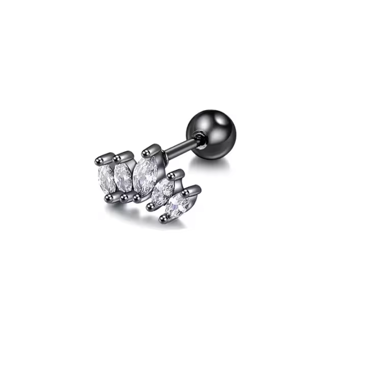 2 uds corona de circonia cúbica tragus stud piercing conch, stud de cartílago de hélice pendiente de cristal joyas oído perforación 16g de acero inoxidable - 1
