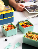 Fiambrera de 1400 ML para niños, Fiambrera con 3 Compartimentos y Cubiertos, para Microondas y lavajitas, L - details 9