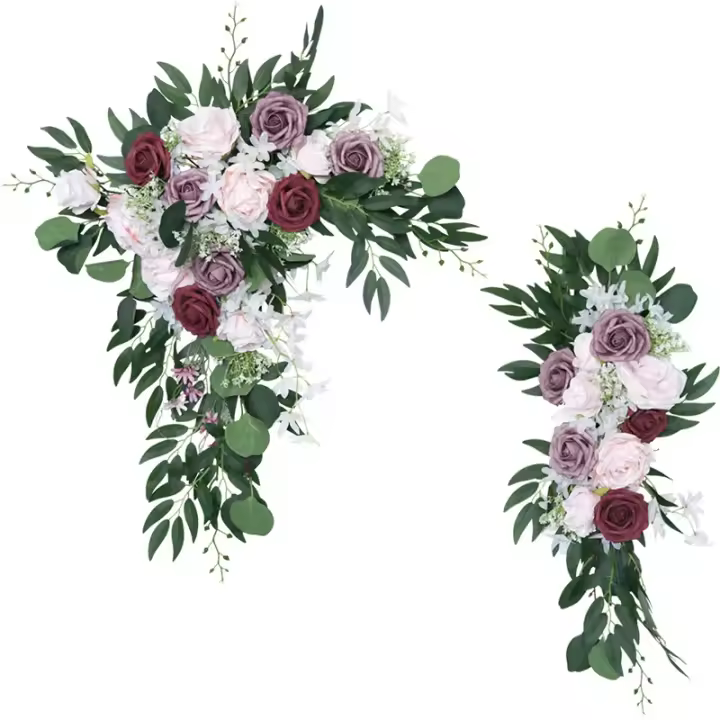 Conjunto de 2 piezas de flores artificiales, guirnalda triangular de esquina Retro, arco de boda, decoración de fondo, corredor de pared, arreglos de hilera de flores personalizados - 1