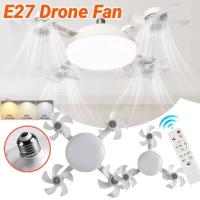 Ventilador de techo eléctrico con luz LED, ventilador de Dron con atenuación y control remoto, ventilador de techo silencioso E27, ventilador de aire acondicionado para el hogar - details 13