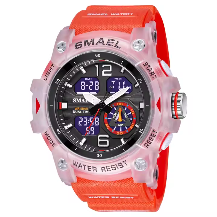 Reloj de pulsera digital LED Smael para hombres con doble tiempo 50m resistente al agua reloj de cuarzo con parada para estudiantes y jóvenes - 1