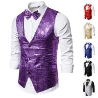 6 estilos hombres boda escenario espectáculo oro brillante lentejuelas arco chaleco azul negro plata traje chaleco Homme chalecos - details 2