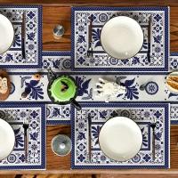 4 piezas de mantel individual con estampado de porcelana azul y blanca, fiesta de cumpleaños de Navidad, decoración del hogar, decoración de la cocina - details 4