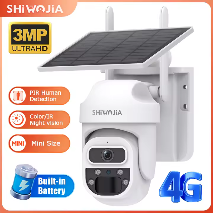 Cámara Solar SHIWOJIA 3MP POTA Wireless 4G SIM Visión Nocturna Cámara de Seguridad PTZ - 1