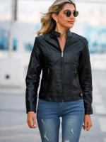 Chaqueta de cuero de imitación para mujer, chaqueta de motocicleta, delgada, corta, pu, primavera y otoño - details 1