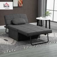 Sofá cama 3 en 1 individual tapizado en lino, sillón reclinable en 5 posiciones, silla de dormir convertible, reposapiés con reposacabezas para salón, carga 200 kg, 95x189x43 cm, gris - details 1