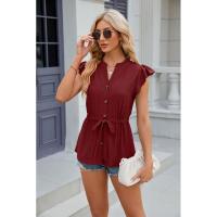 Camiseta holgada vintage para mujer con cuello en V sin mangas moda coreana botones de color sólido - details 22